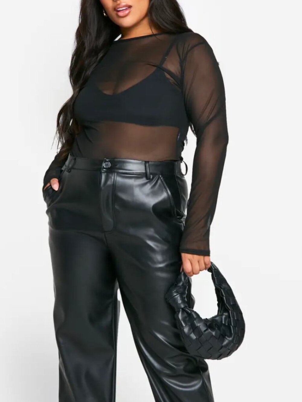 NWT Boohoo Plus Crew Neck Long Sleeve Mesh Bodysuit